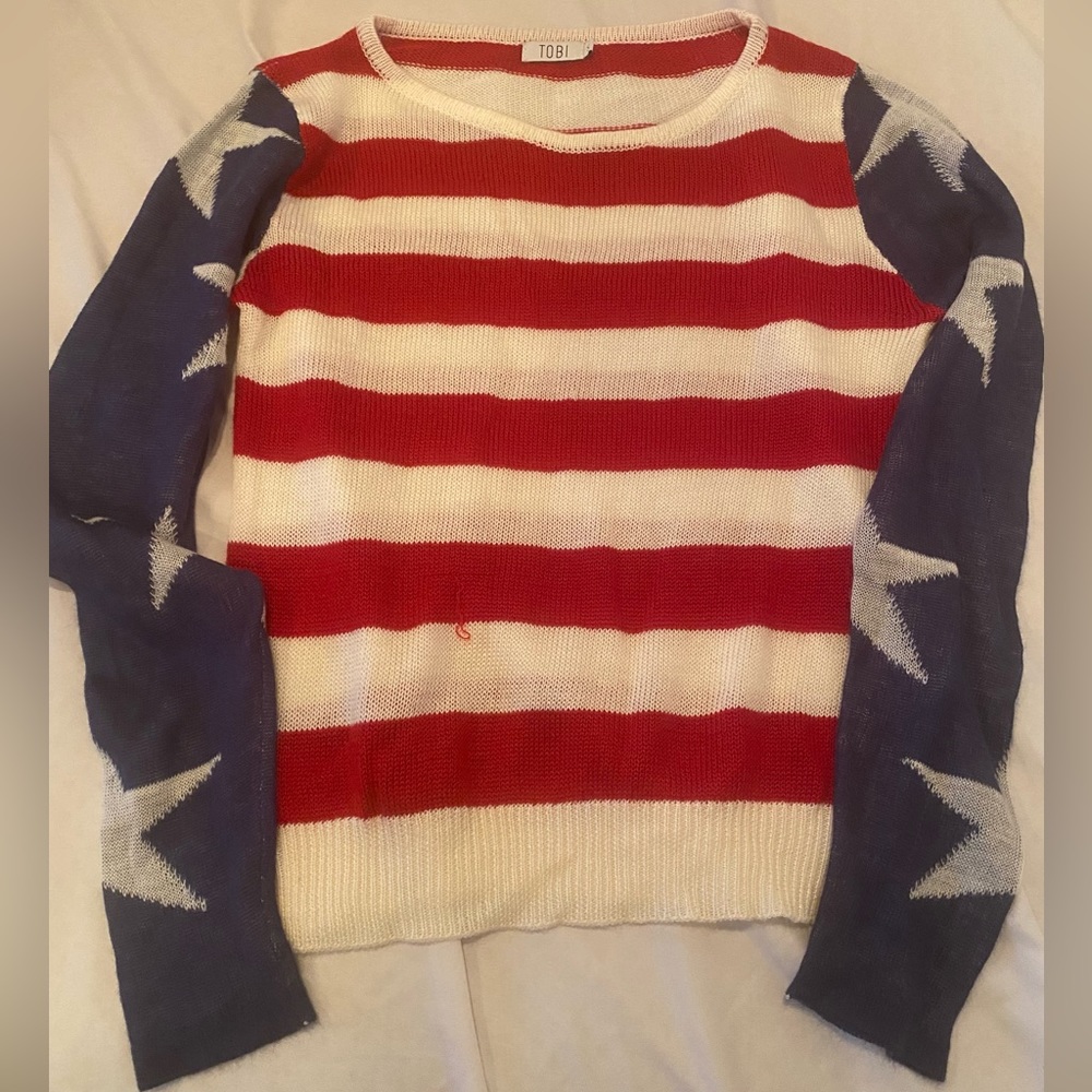 Tobi American flag stars and stripes light sweater